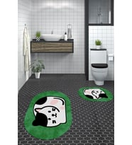 EVDEYA 3D Dijital Yıkanabilir Kedi Desen İkili Banyo Halısı Paspas Oval Klozet Takımı, OKLOZET-43-BEYAZ, (Yeşil)