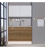Decoraktiv Mini 120 MDF Hazır Mutfak Dolabı - Tezgah Dahil - Parlak Beyaz (Beyaz - Pera)