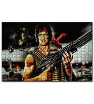 Cakapuzzle Rambo Makineli ve Arkaplanda Helikopter ve Polisler  Puzzle Yapboz MDF (Ahşap) (1000 Parça)