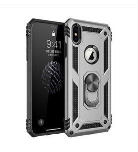 Apple iPhone XS Max 6.5 Uyumlu Kılıf Standlı Manyetik Yüzüklü Military Magnetic Ring Polycarbonate and TPU Case (Gri)