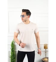 Kozik Erkek Bisiklet Yaka Standart %100 Pamuk Erkek Basic T-Shirt (Krem)