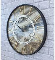 Markakanvas Metal Kasalı Mermer Desenli Altın(Gold) Renkli Duvar Saati 50cm (Beyaz)