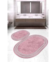 Dijital Baskılı Kaymaz Taban Yıkanabilir Oval 2'li Klozet Takımı Banyo Paspası NOKZ-SD-299 (Pudra Rengi)