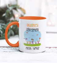 Kişiye Özel Okul Öncesi Öğretmeni Tasarımlı Kupa Bardak (Turuncu)