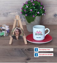 İngilizce Öğretmeni Türk Kahvesi Fincanı Ahşap Altlıklı ve Fotoğraflı Ahşap Anahtarlık Hediye (Model 3)