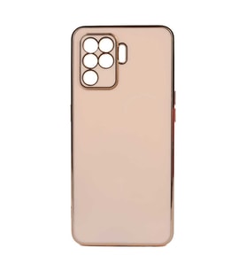 Oppo Reno 5 Lite Kılıf Kenarları Gold Kamera Korumalı Renkli Pastel Silikon Açık Yeşil BARK (Rose - Gold)