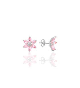 Söğütlü Silver Gümüş beyaz taşlı nilüfer lotus çiçeği küpe (Pembe)