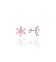 Söğütlü Silver Gümüş beyaz taşlı nilüfer lotus çiçeği küpe (Pembe)