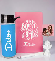 Kişiye Özel Defter Kalem Matara Ve Fotoğraflı Notluk Seti 93524 (Pembe)