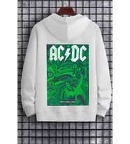 Unisex Ac Dc Baskılı Kapüşonlu Sweatshirt (A.Beyaz)