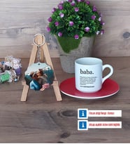 Babaya Hediye Türk Kahvesi Fincanı Ahşap Altlıklı ve Fotoğraflı Ahşap Anahtarlık Hediye (Model 3)