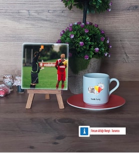Hakem Fotoğraflı Dekoratif Taş, Ahşap Altlıklı Türk Kahvesi Fincanı Hediye (Model 8)