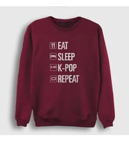 Presmono Unisex Beyaz Eat Sleep Repeat K-Pop Sweatshirt 273232tt (Bordo)