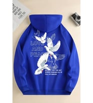 Love and Peace Baskılı Oversize Sweatshirt (Mavi)