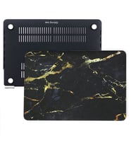 MacBook Air Kılıf HardCase A1369 A1466 2017 Öncesi Uyumlu Mermer Desenli Kılıf (Siyah-Sarı)