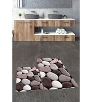 EVDEYA 3D Renkli Taş Desenli Yıkanabilir Silinir İkili Banyo Halısı Paspas Klozet Takımı, KLOZET-46-GRİ, (Pembe)