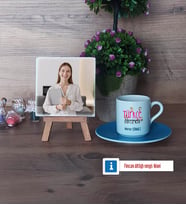Türkçe Öğretmeni Fotoğraflı Dekoratif Taş, Ahşap Altlıklı Türk Kahvesi Fincanı Hediye (Model 5)