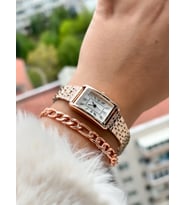 Marka Retro Model, Minimal Dikdörtgen Kasa ,Sarı Renk Kordon, Kadın KolSaati+Bileklik (Rose)