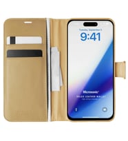 Microsonic Apple iPhone 15 Kılıf Delux Leather Wallet Siyah (Gold)