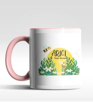 Kişiye Özel Arıcı Tasarımlı Siyah Kupa (Beyaz-Pembe)