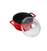Lava Döküm Yuvarlak Tencere Cam kapaklı. Glaze Çap(Ø)20cm. (Kırmızı)