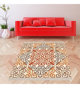 Geometrik Desenli Dijital Baskı Yıkanabilir Kaymaz Taban Etnik Kilim Desen Salon Halı (Bej)