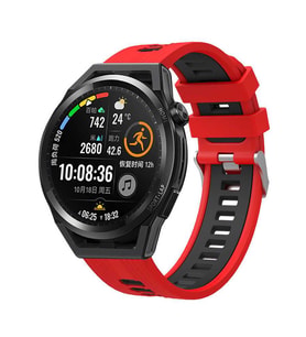 Amazfit Pace 1 / 2 Kordon Çift Renk Çizgili Band (Kırmızı-Siyah)