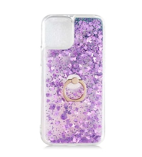 Uyumlu Model Apple iPhone 13 Mini Kılıf İçi Sıvılı Yüzüklü Kapak (Mor)