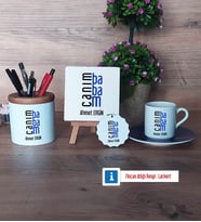 Babaya Hediye Hediye Seti Dekoratif Taş, Kalemlik, Ahşap Altlıklı Türk Kahvesi Fincanı, Ahşap Anahtarlık Hediye (Model 4)