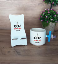 Göz Doktoru Hediye Sepeti Kupa Bardak T Kulplu ve Ahşap Telefon Standı Tıp Bayramı Hediyesi (Model 3)
