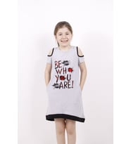 Toontoy Kız Çocuk Be Wh Are Baskılı Elbise  ( Gri-Melanj)