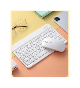 Xiaomi Redmi Pad Pro 12.1" Tablet İçin Uyumlu Slim Şarjlı Türkçe Bluetooth Klavye ve Mouse Seti (Beyaz)