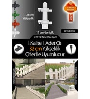 Uzunluk - Köşe - Kenar Tamamlama Çiti (32 Cm Yükseklik Çit ile Uyumludur) (Beyaz)
