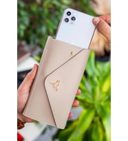 Envelope Telefon ve Bozuk Para Bölmeli Zarf Model Kadın Cüzdan (Bej)