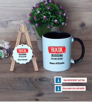 Hukuk Okuduğumu Söylemiş Miydim Kupa Bardak Kırmızı ve Ahşap Anahtarlık Hediye (Model 10)