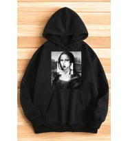 Unisex Mona Lisa Baskılı Bisiklet Yaka Sweatshirt (Antrasit)