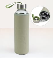 Deri Kılıflı 500Ml Cam Matara (Yeşil)