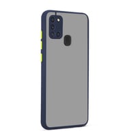 Galaxy A21S Kılıf Zore Hux Düğme ve Kapak Zıt Renk Kılıf (Lacivert)