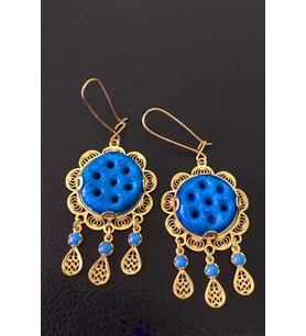 Yedi Delikli Telkari Süryani Nazar Boncuğu Gümüş Küpe (Altın)