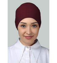Kadın Pratik Dikişsiz Bağcıklı Kaymayan Tesettür Penye Bone (Bordo)