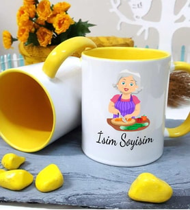 Anne Temalı Kişiye Özel İsim ve Fotoğraf Baskılı Kupa Bardak No:005 (Sarı)