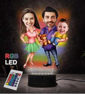 Doğum Günü Hediyesi,Sevgiliye Hediye, Kişiye Özel Fotoğraflı Aile  Karikatür 3D Led Lamba (RGB)