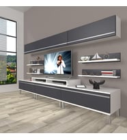 Decoraktiv Ekoflex 8y Mdf Krom Ayaklı Tv Ünitesi Tv Sehpası (Beyaz - Antrasit)