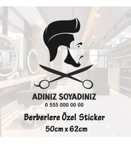 Berber kuaför saç kesimi yapan esnaf cam yazısı - telefon marka iş yeri adı kişiye özel (Siyah)
