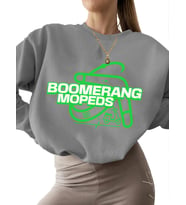 Bej erkek kadın Bumerang mopedler Baskılı Sweatshirt bisiklet yaka unisex 3 iplik şardonlu (Gri)