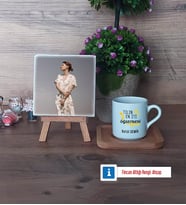 Öğretmene Hediye Fotoğraflı Dekoratif Taş, Ahşap Altlıklı Türk Kahvesi Fincanı Hediye (Model 1)