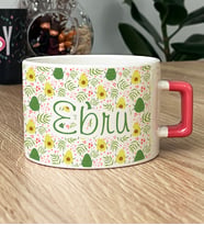 Kişiye Özel İsme Özel Hediye Lüks Fincan Avokado Desenli Meyveli (Pembe)