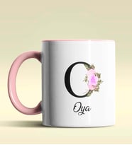 Kişiye Özel O Harfi Temalı Çiçekli Tasarım Siyah Renk Kupa (Pembe)