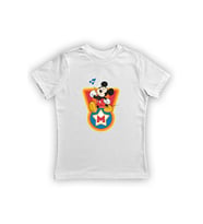 Mickey Mouse baskılı pamuklu penye kumaş yazlık çocuk tişört (Beyaz)