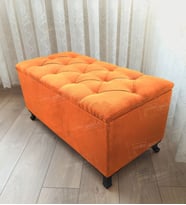 Lüks Sandıklı Kapitoneli Ayakucu Puf Bench 120 cm Siyah Ayak (Turuncu)